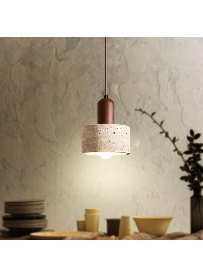 Premium Travertine Chandelier - E27 base, 3000K warm light (light source included), suitable for flat/sloping/vaulted ceilings, adjustable cord length, height-adjustable wooden base, high-quality base, upgraded high brightness - suitable for living room/dining room/kitchen island/bedroom above the bed. - Image 5